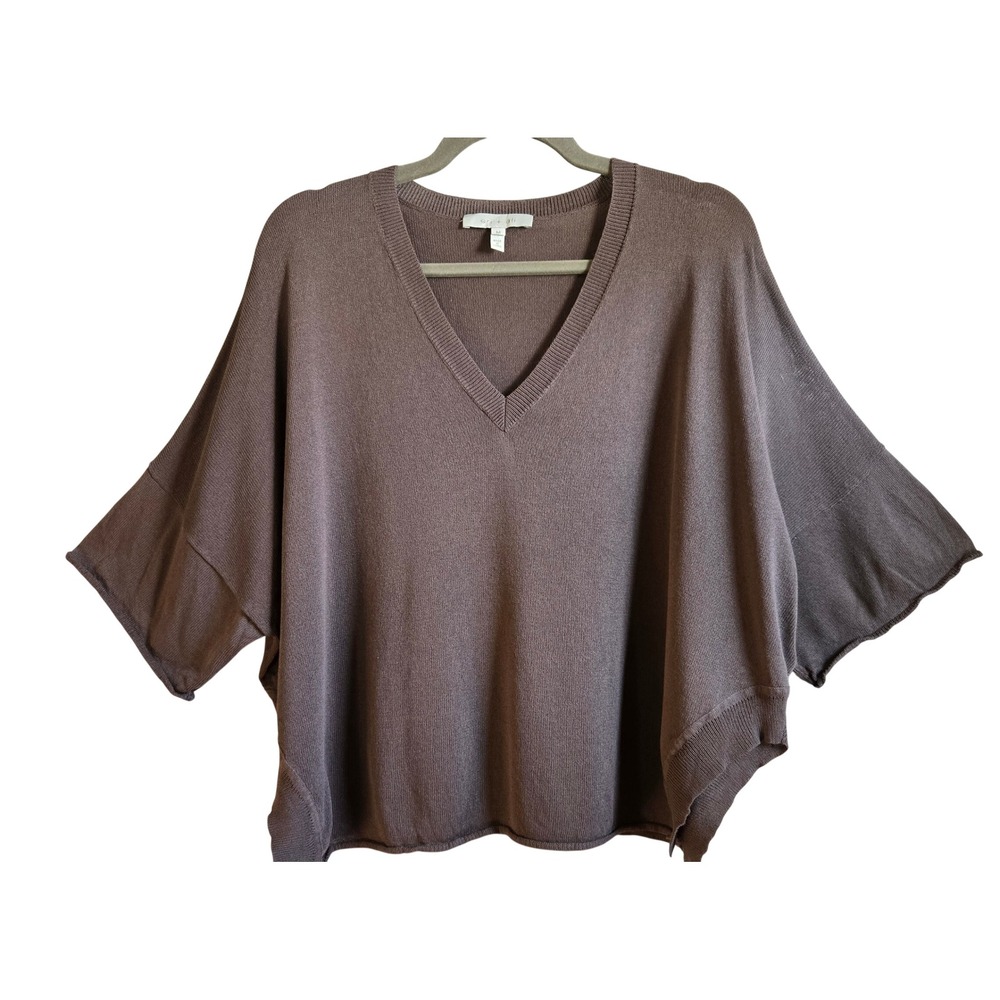 Eri + Ali Anthropologie Boho Brown V-Neck Dolman Short Sleeve Sweater Sz M NWOT